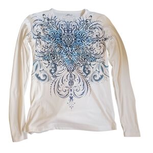 Sahalie Blue and White Swirl Long Sleeve Shirt Sized Medium